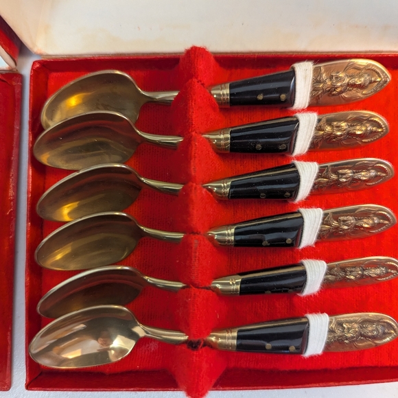 Siam Buddha Flatware - Etsy Vintage Thailand Bronze Hors D\'oeuvre,Two 6Piece Spoon Set with Buddha Engraving